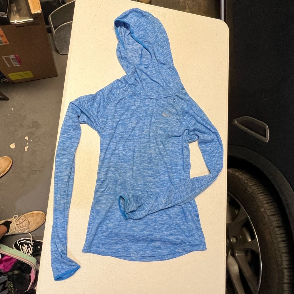 Nike Womens DRI-FIT Blue Long Sleeve Running Hoodie with‎ Hood/Finger Hole XS